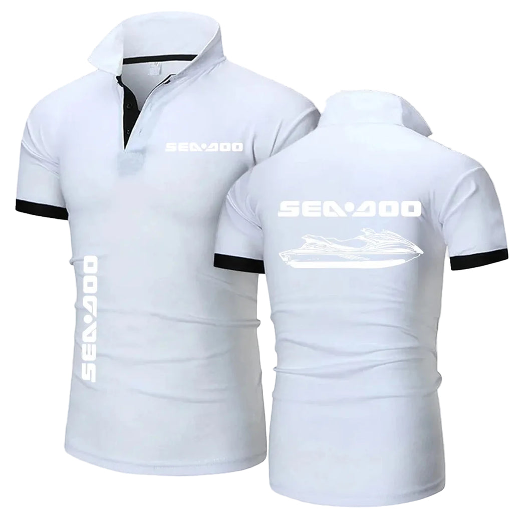 Polo Moto Sea-Doo – Manches Courtes, Col Boutonné, Coupe Casual