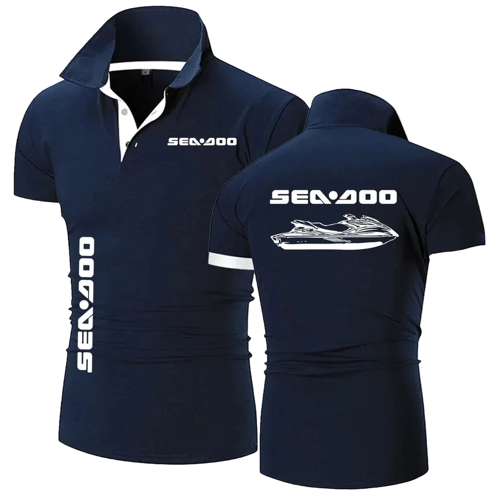 Polo Moto Sea-Doo – Manches Courtes, Col Boutonné, Coupe Casual