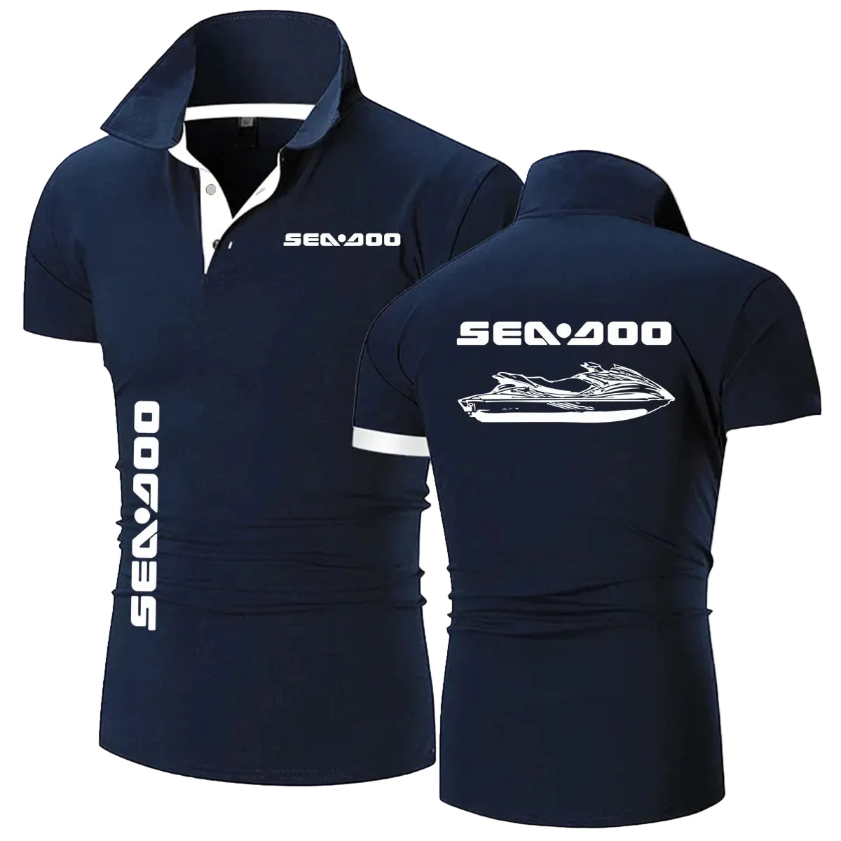 Polo de Moto Sea-Doo – Manga Corta, Cuello Abotonado, Corte Casual