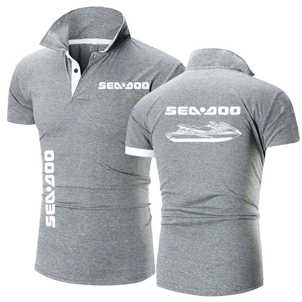 Polo Moto Sea-Doo – Manches Courtes, Col Boutonné, Coupe Casual