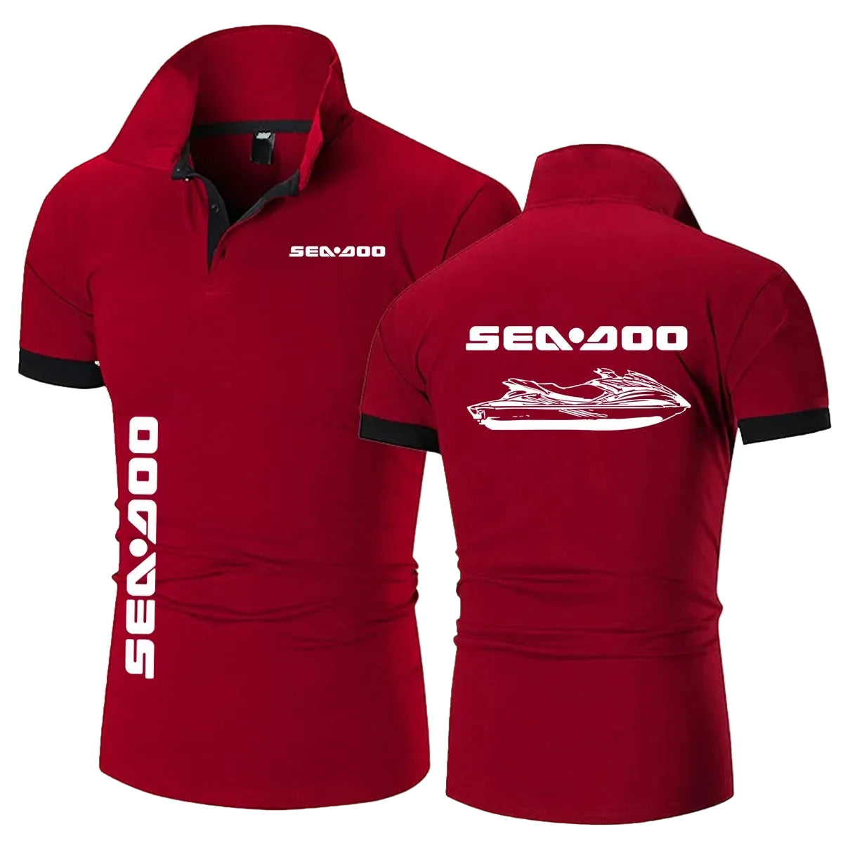 Polo Moto Sea-Doo – Manches Courtes, Col Boutonné, Coupe Casual