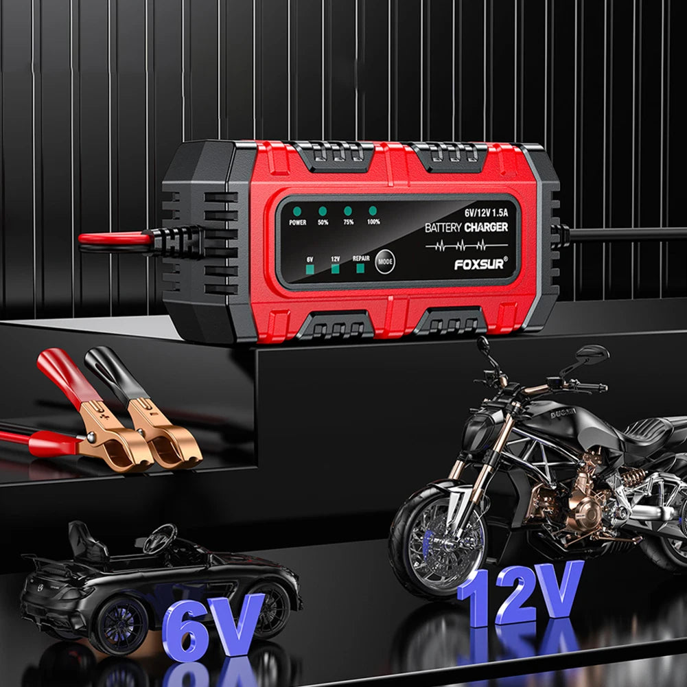 Chargeur de Batterie Intelligent 6V/12V 1.5A – Réparation par Impulsions, AGM GEL Plomb, Moto Bateau