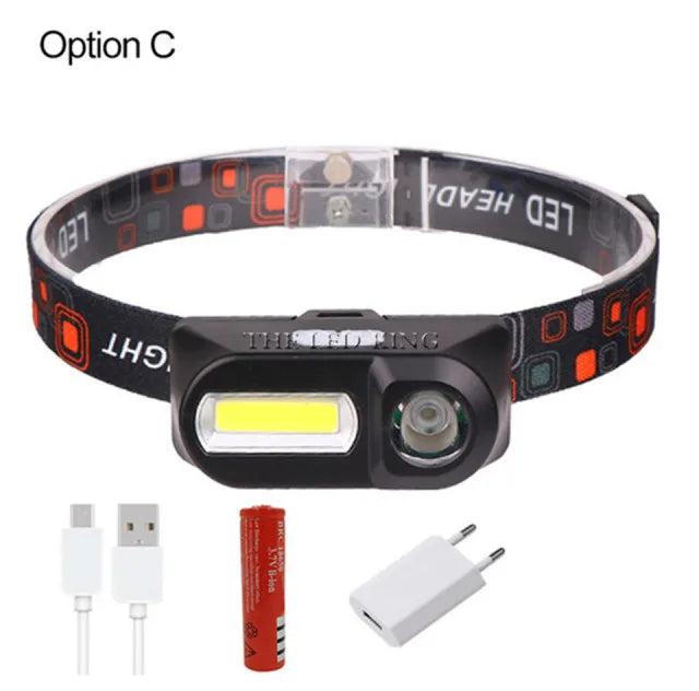 Rechargeable USB COB LED Headlamp – 2000 lm, 6 Modes, Waterproof | Camping, Fishing, Boating