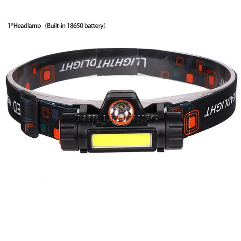 Rechargeable USB COB LED Headlamp – 2000 lm, 6 Modes, Waterproof | Camping, Fishing, Boating