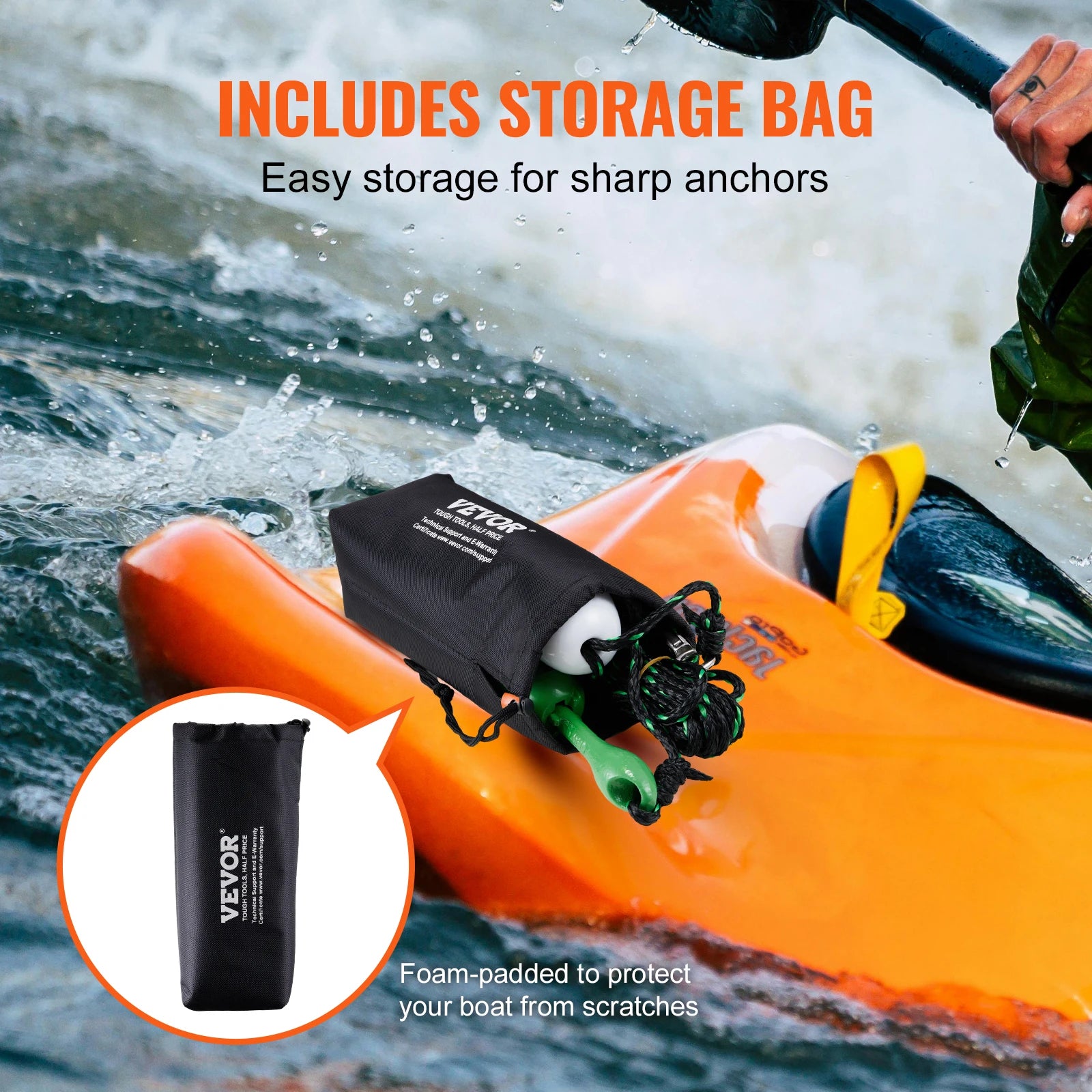 Kit de Anclaje Plegable de 1,6 kg para Moto de Agua, Barco – Cuerda de 8 m, Boya y Bolsa Incluidos