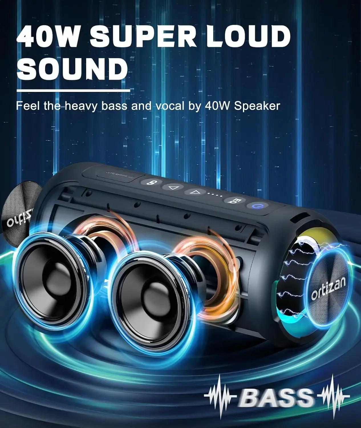 Altavoz portátil Bluetooth Ortizan X8 Pro, sonido potente de 40 W y bajos mejorados, resistente al agua IPX7, emparejamiento TWS, luces RGB, TF/AUX en altavoces inalámbricos Bluetooth 5.3 para el hogar y exteriores