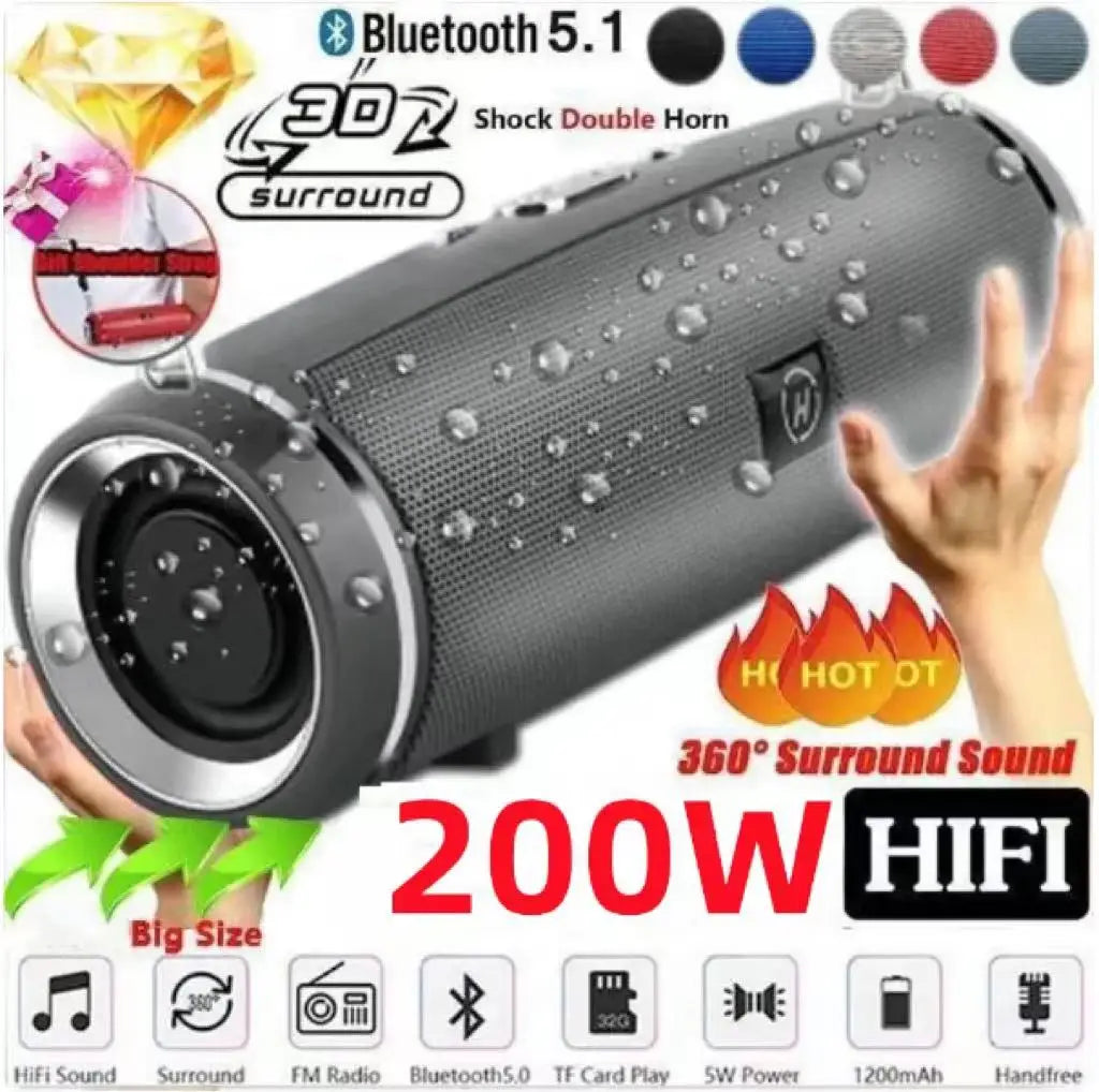 Cassa a Colonna Bluetooth Portatile 200W IPX7 – FM, TF, AUX, TWS – Outdoor & Nautica