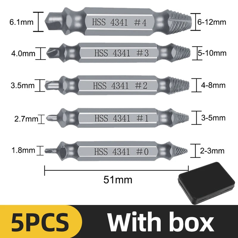 Damaged Screw Extractor – Set of 4/5/6 pcs, HSS Steel, Centering Drill Bit | Nautical Workshop