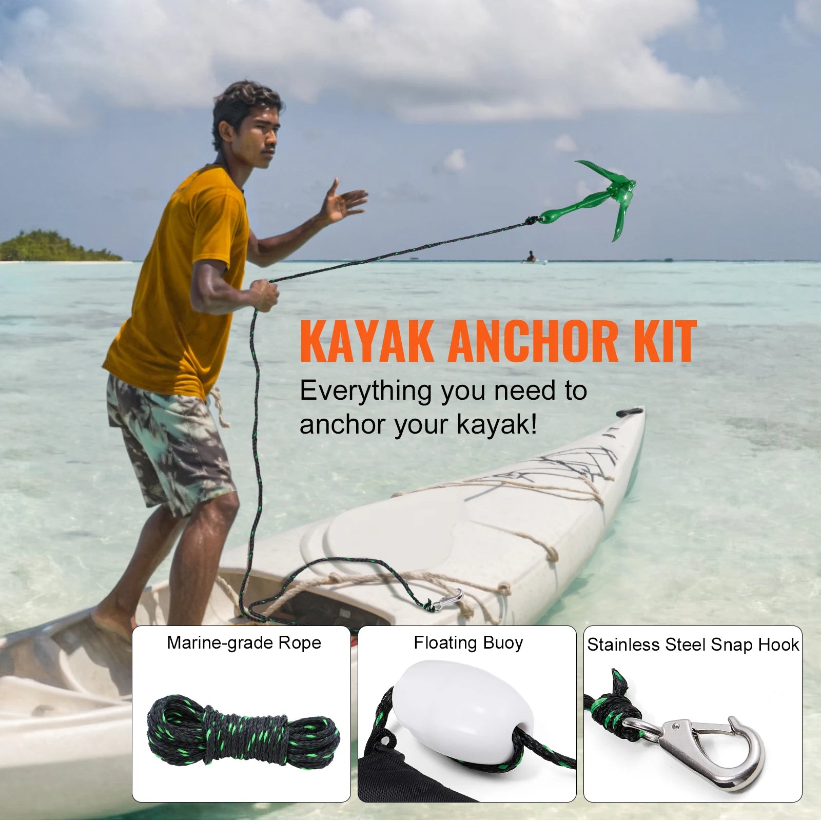 Kit de Anclaje Plegable de 1,6 kg para Moto de Agua, Barco – Cuerda de 8 m, Boya y Bolsa Incluidos