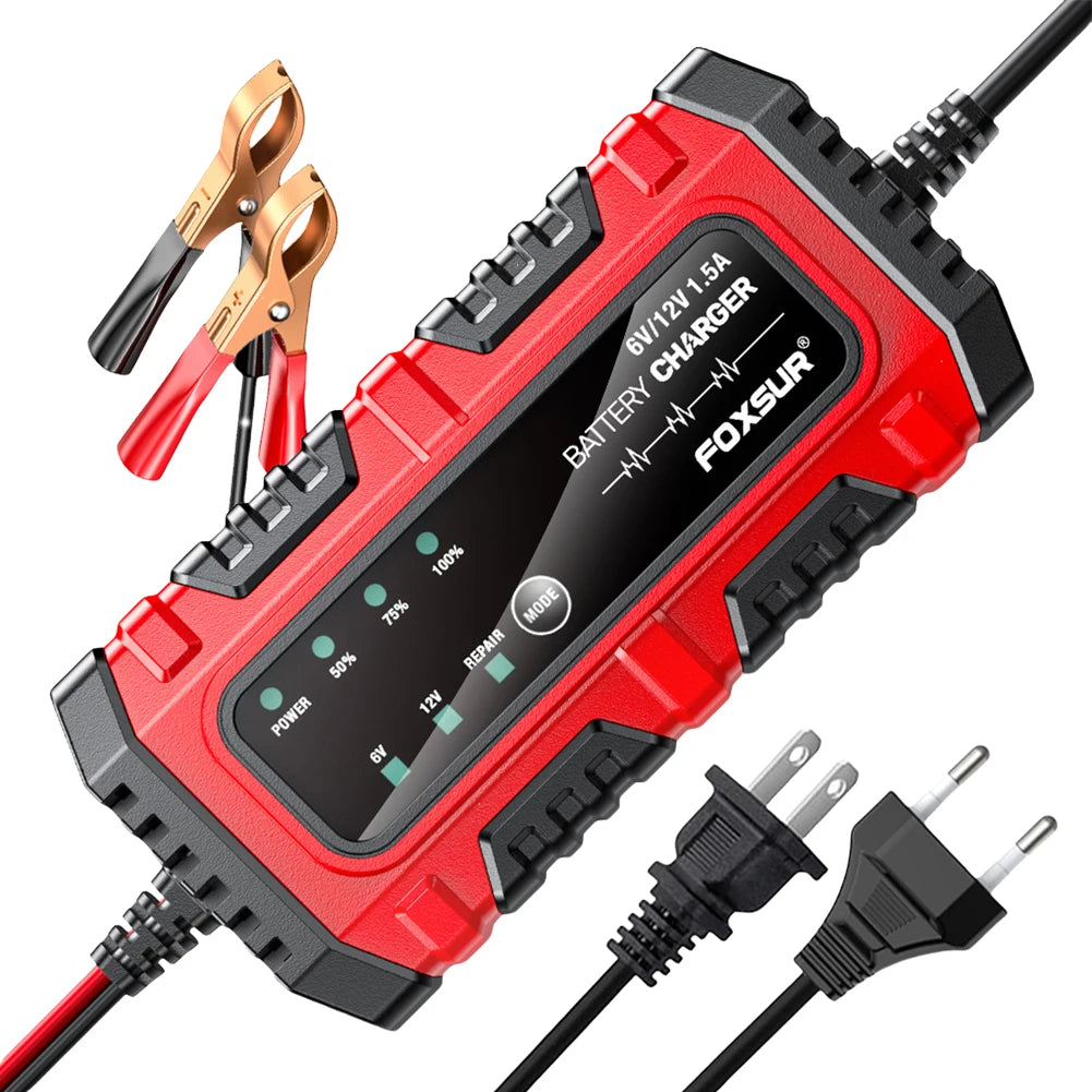 Chargeur de Batterie Intelligent 6V/12V 1.5A – Réparation par Impulsions, AGM GEL Plomb, Moto Bateau