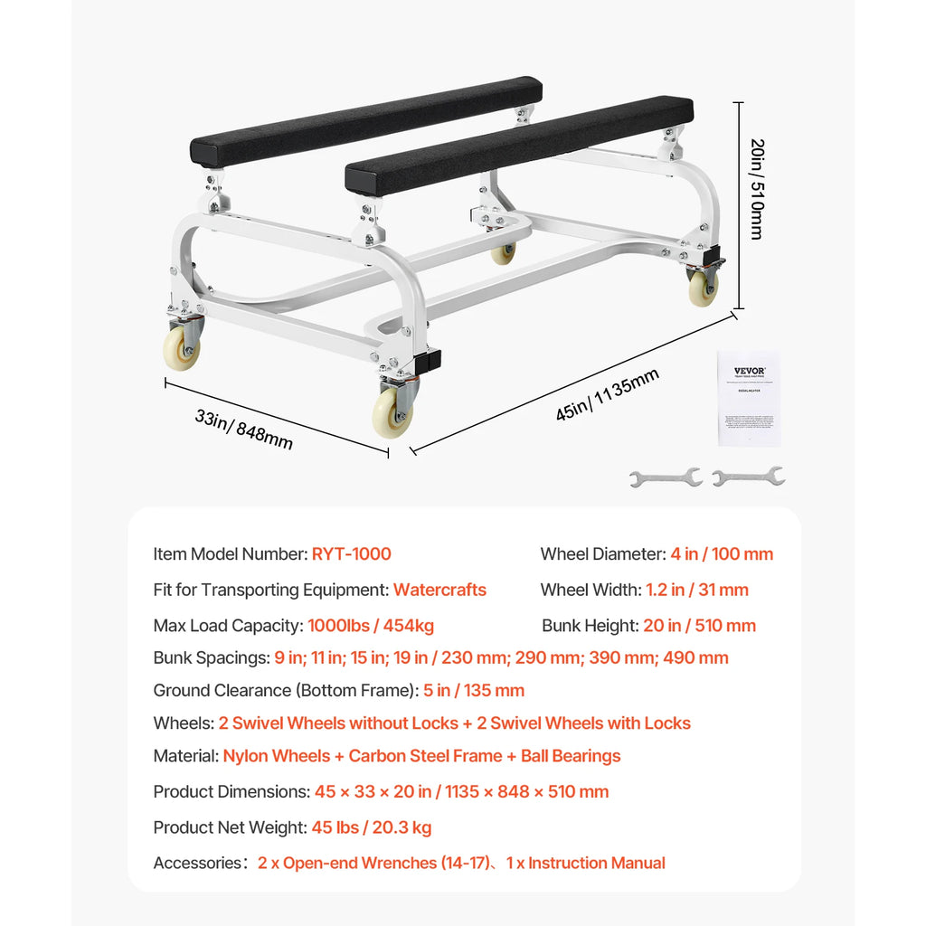 Chariot de Mise à l'Eau Jet Ski VEVOR 454kg /590 kg – Dolly PWC Ajustable