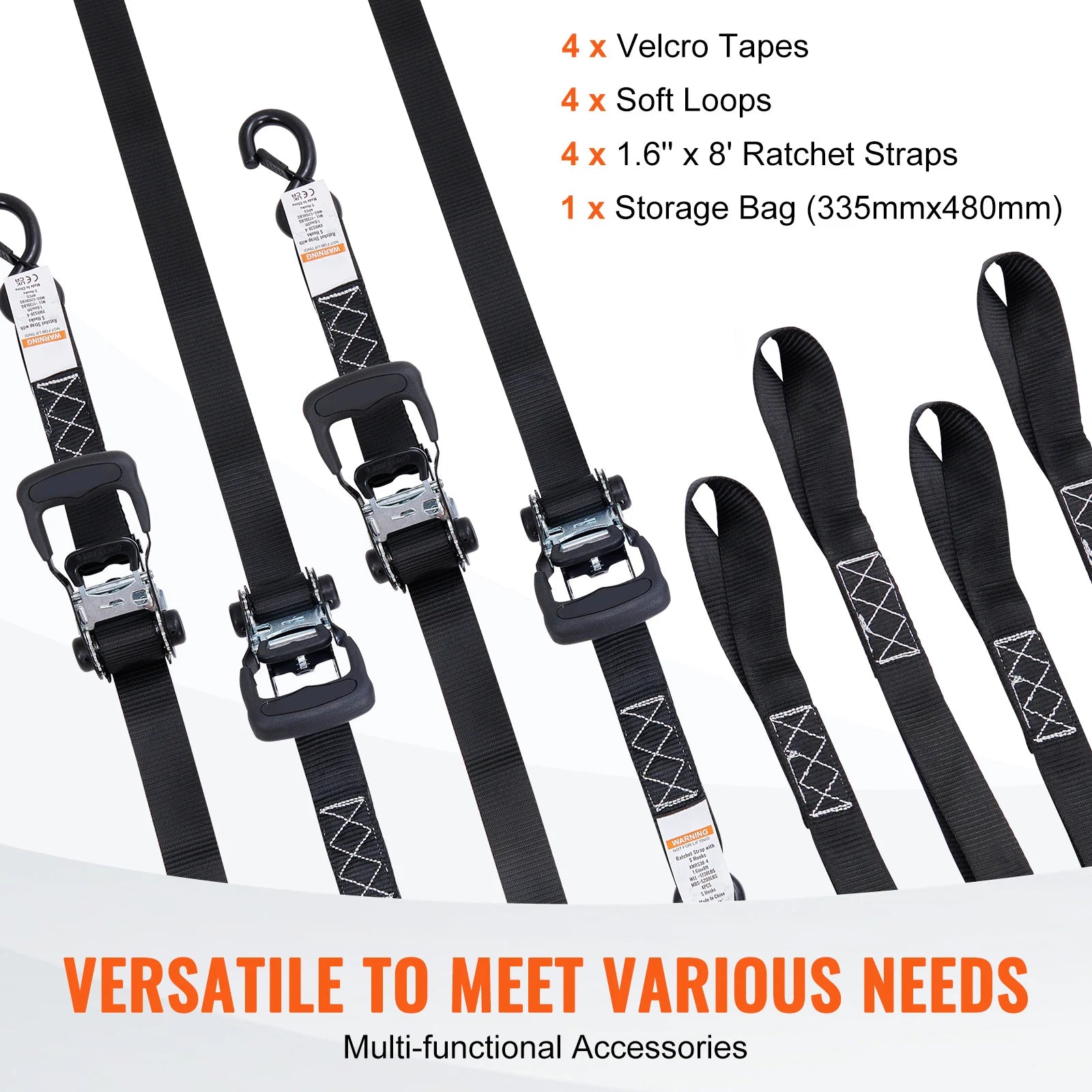 SucceBuy Ratchet Tie-Down Straps – 4-Pack with S-Hooks
