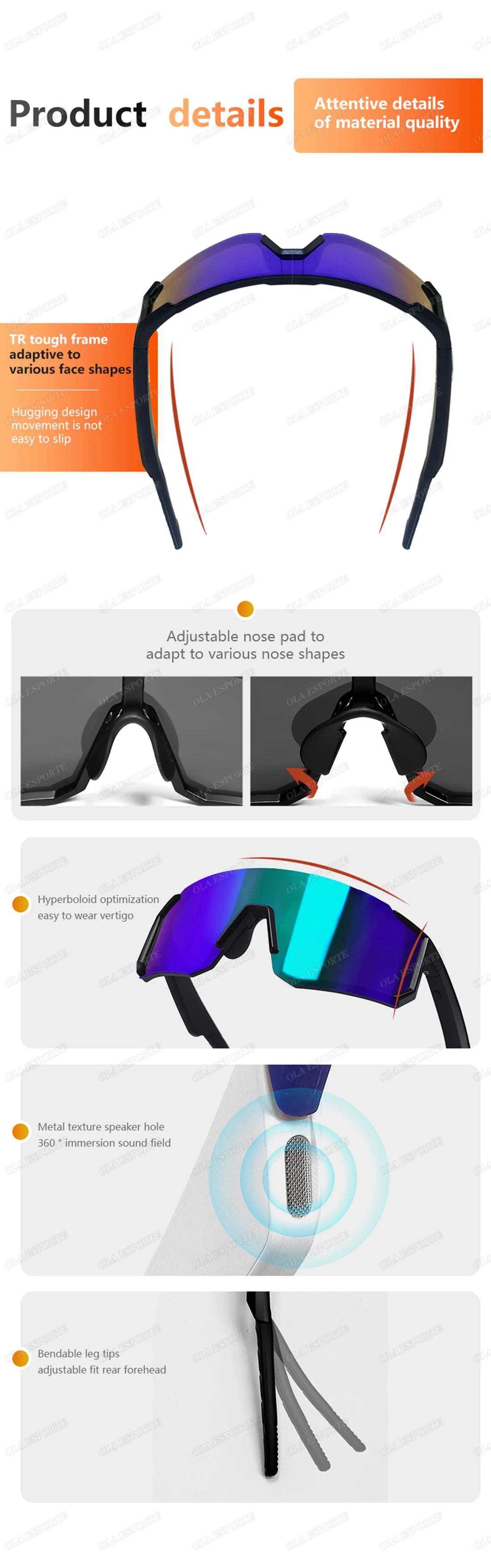 Lunettes Bluetooth audio sport – Appels, Musique, UV400 | Cyclisme & Outdoor
