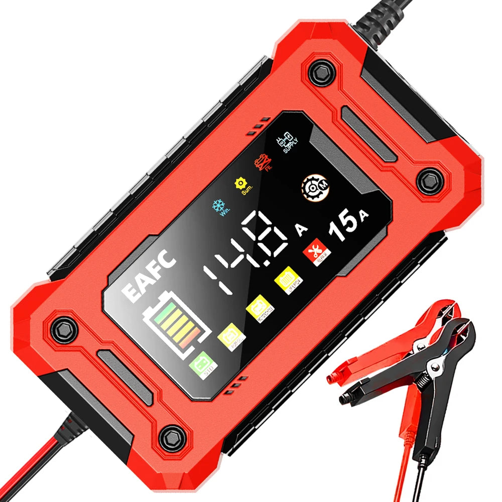 EAFC 12V Smart Battery Charger – Pulse Repair, LCD Display, AGM/GEL/Lead