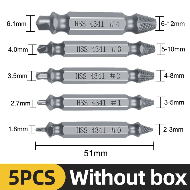 Damaged Screw Extractor – Set of 4/5/6 pcs, HSS Steel, Centering Drill Bit | Nautical Workshop