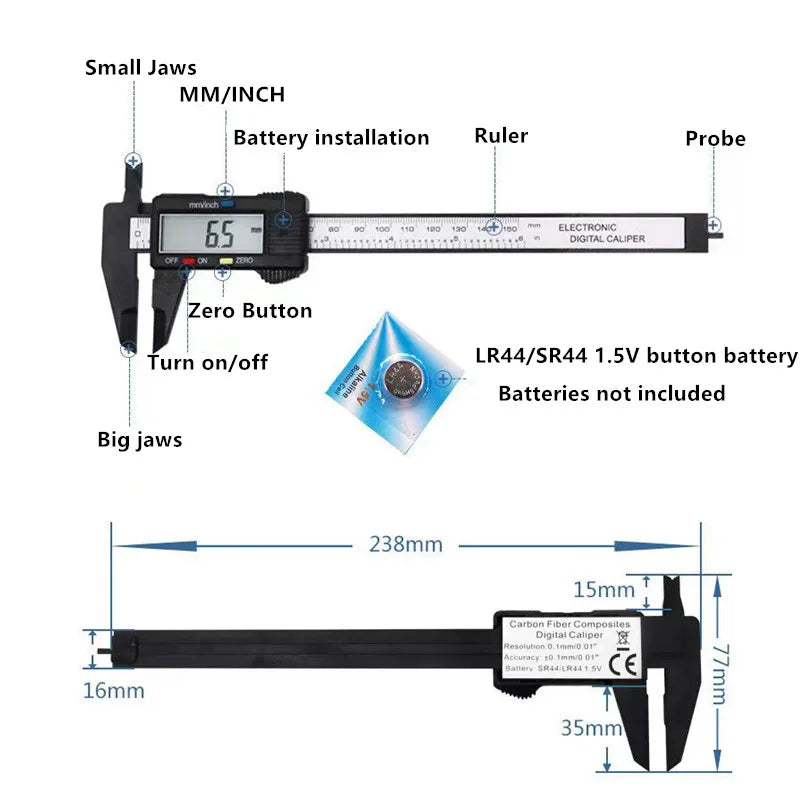 Digital Vernier Caliper 0-150mm – LCD Display, Resolution 0.1mm | Atelier Nautique