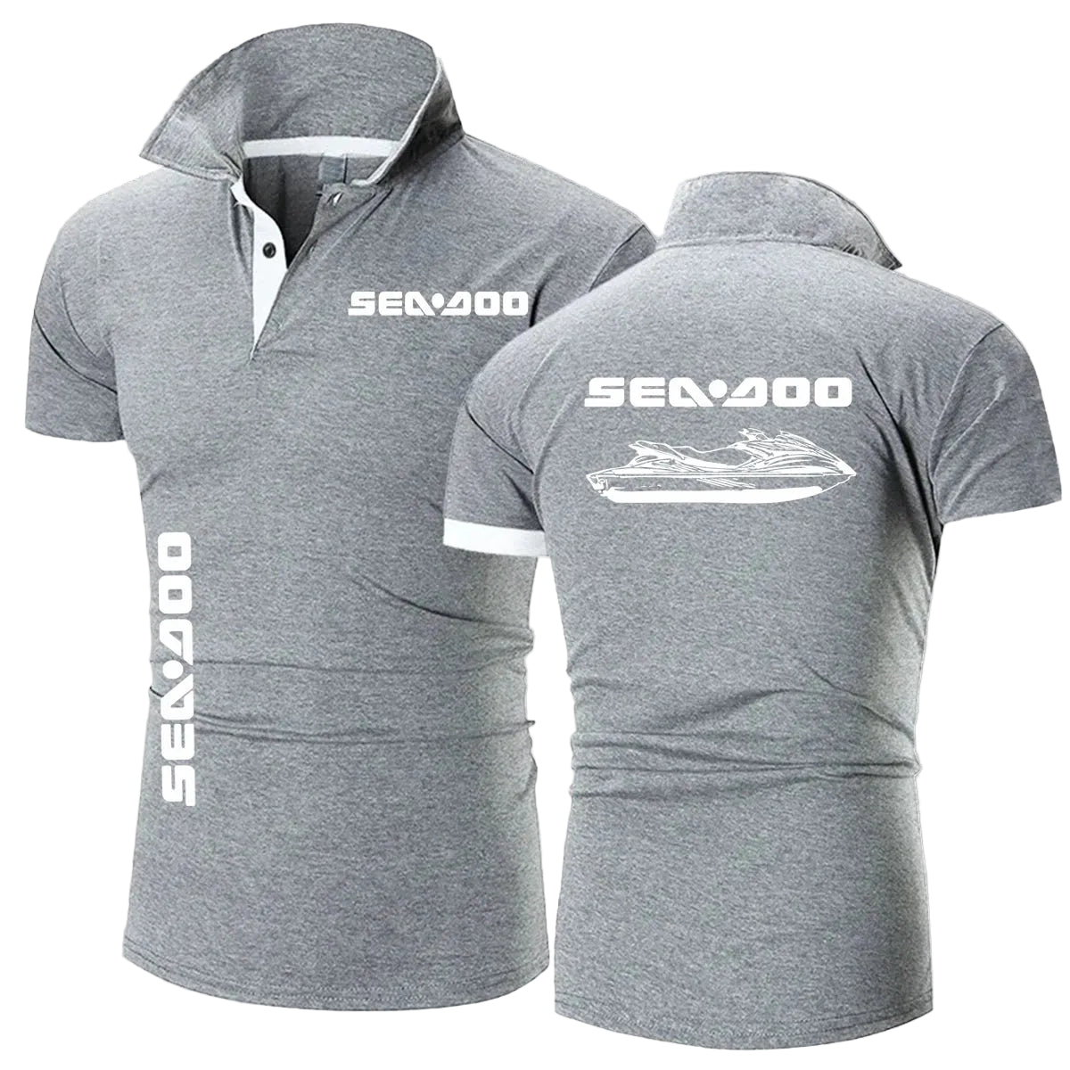 Polo de Moto Sea-Doo – Manga Corta, Cuello Abotonado, Corte Casual