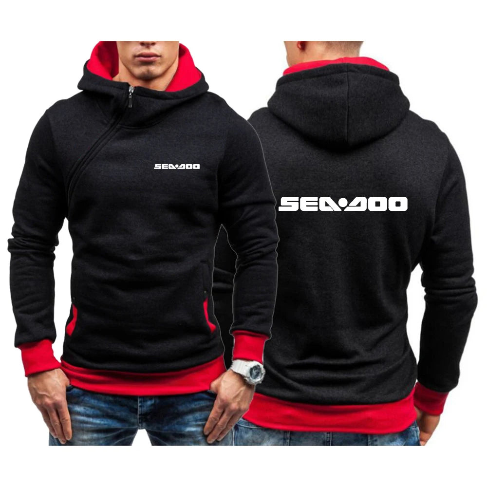 Sudadera con capucha Sea-Doo con cremallera estampada – Sudadera urbana de algodón para hombre