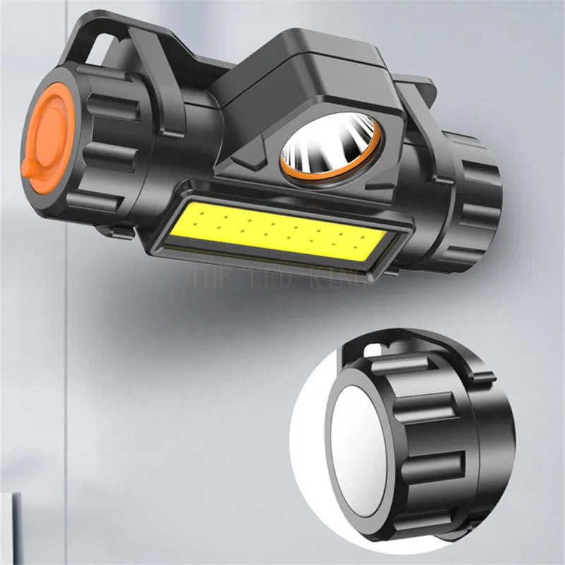 Lampe Frontale LED COB Rechargeable USB – 2000 lm, 6 Modes, Waterproof | Camping, Pêche, Nautique