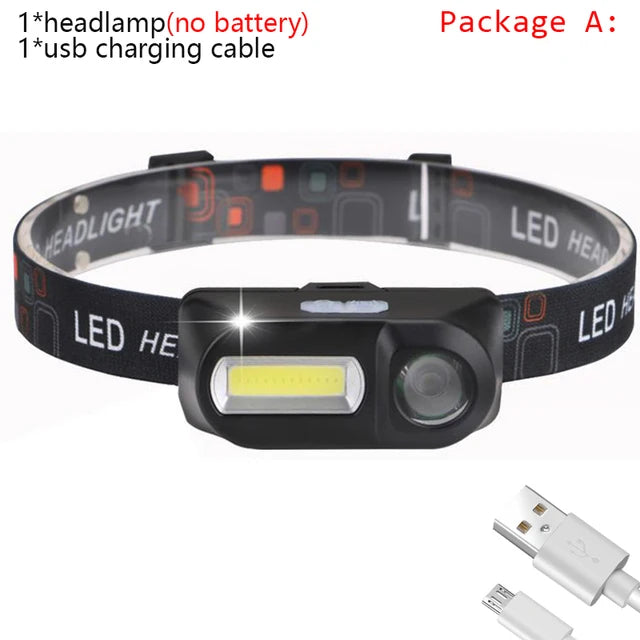 Rechargeable USB COB LED Headlamp – 2000 lm, 6 Modes, Waterproof | Camping, Fishing, Boating