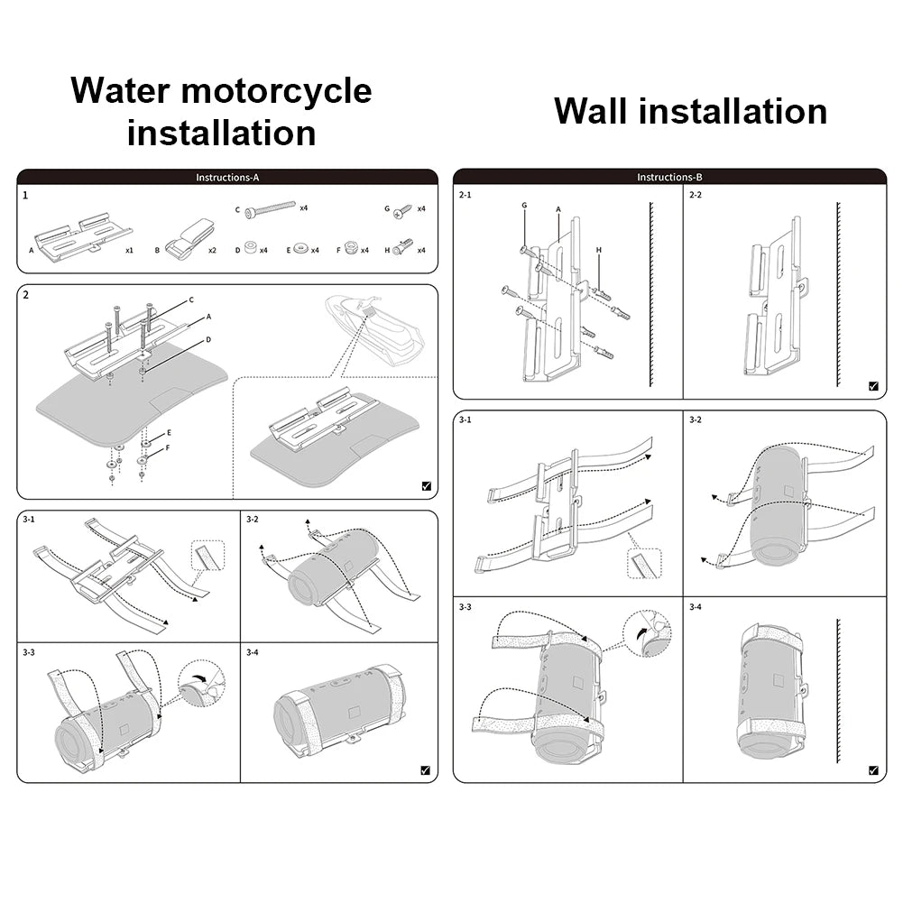 Soporte universal para altavoz Bluetooth – Fijación para moto acuática + Correa de nailon