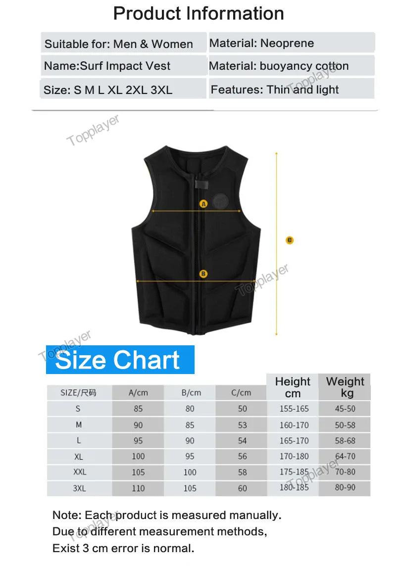 Gilet de Flottabilité Néoprène CE – Comp Vest Wakesurf – Jet Ski, Wakeboard, Kayak, Surf