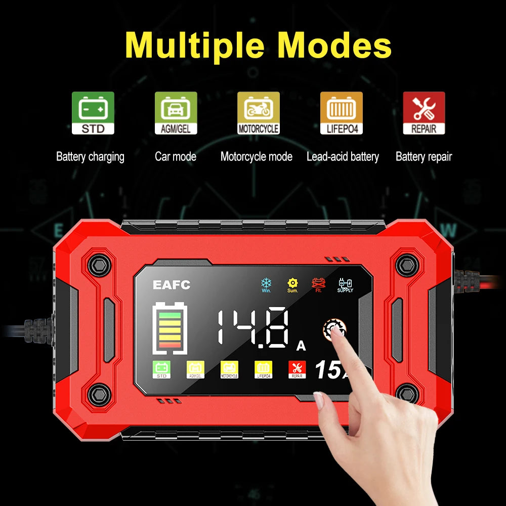 Chargeur de Batterie Intelligent EAFC 12V – Réparation par Impulsions, Écran LCD, AGM/GEL/Plomb