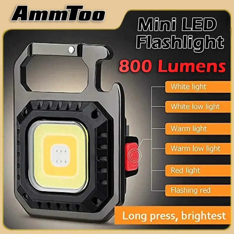 Mini LED Flashlight Magnetic COB Outdoor Camping Pocket Work Light 800 Lumens USB Rechargeable 7 Modes Spotlights