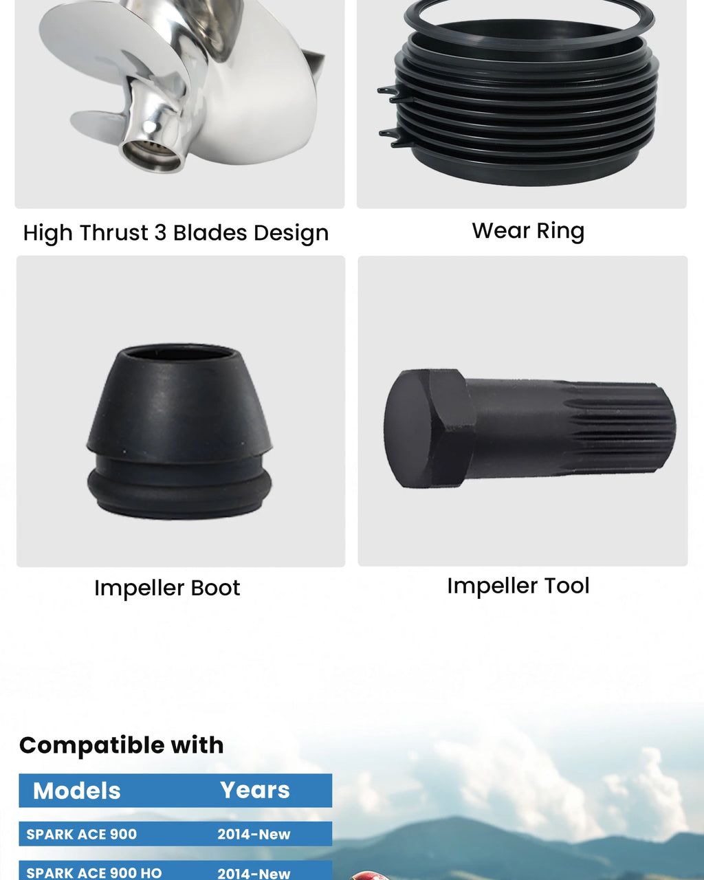Kit de Propulsión Completo Sea-Doo Spark 900 & Williams 280 Minijet – 140mm 3 Palas – Reemplaza Solas SK-CD 12/17