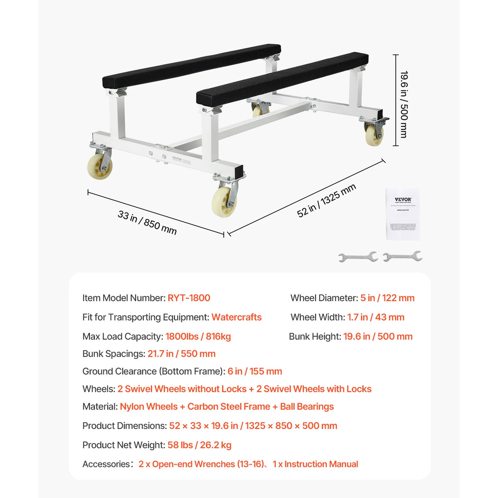 Chariot de Mise à l'Eau Jet Ski VEVOR 816 kg – Dolly PWC avec 4 Roulettes