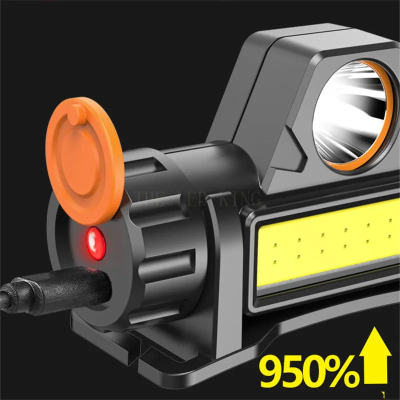 Lampe Frontale LED COB Rechargeable USB – 2000 lm, 6 Modes, Waterproof | Camping, Pêche, Nautique