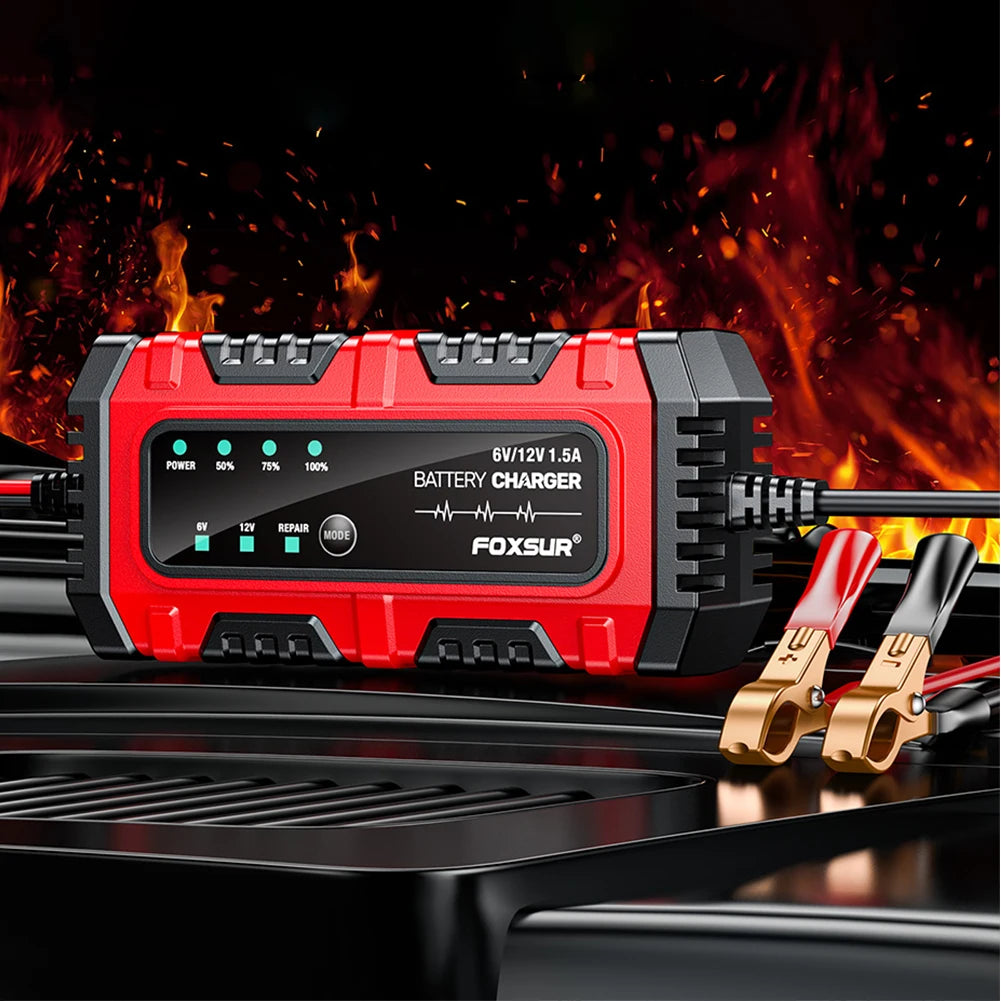 Chargeur de Batterie Intelligent 6V/12V 1.5A – Réparation par Impulsions, AGM GEL Plomb, Moto Bateau