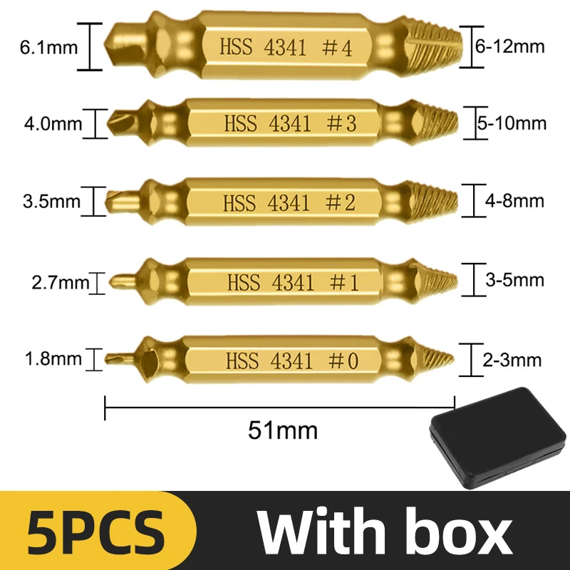 Damaged Screw Extractor – Set of 4/5/6 pcs, HSS Steel, Centering Drill Bit | Nautical Workshop