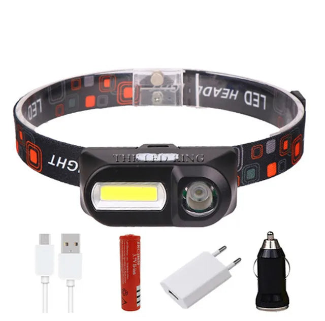 Rechargeable USB COB LED Headlamp – 2000 lm, 6 Modes, Waterproof | Camping, Fishing, Boating