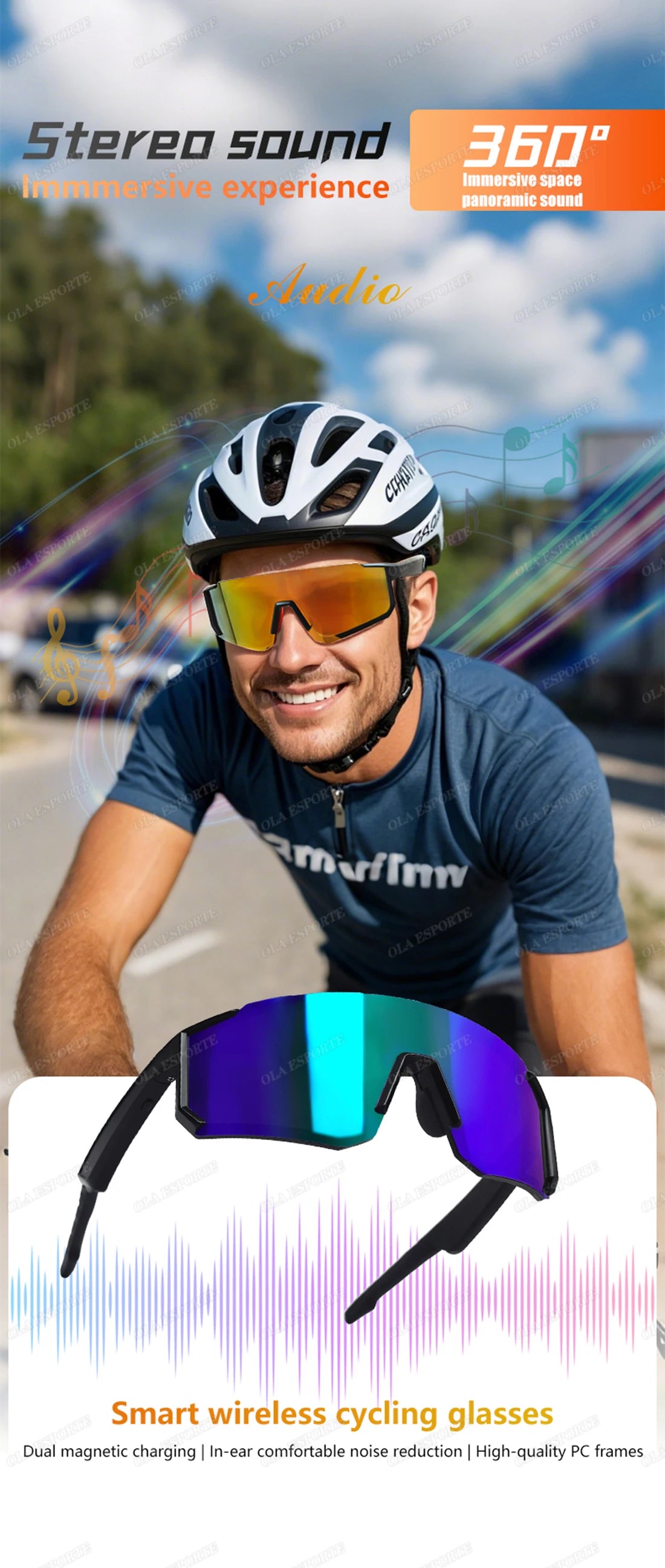 Lunettes Bluetooth audio sport – Appels, Musique, UV400 | Cyclisme & Outdoor