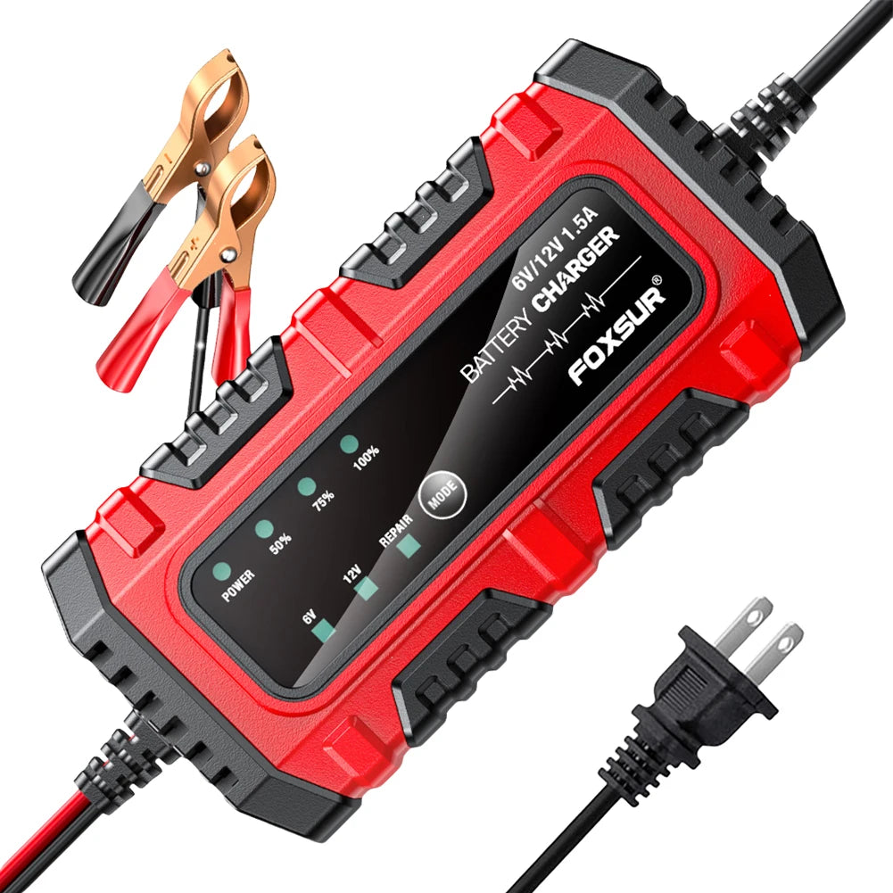 6V/12V 1.5A Smart Battery Charger – Pulse Repair, AGM GEL Lead Acid, Motorcycle Boat