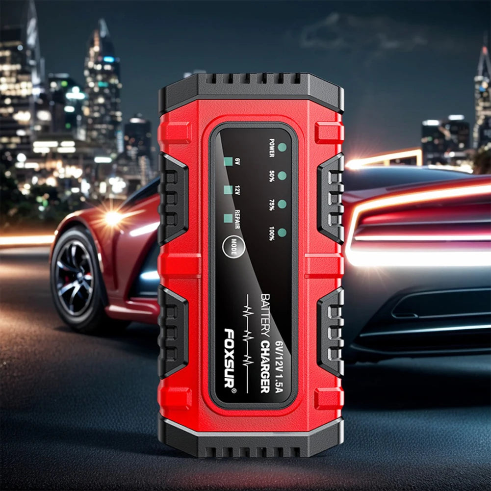 6V/12V 1.5A Smart Battery Charger – Pulse Repair, AGM GEL Lead Acid, Motorcycle Boat
