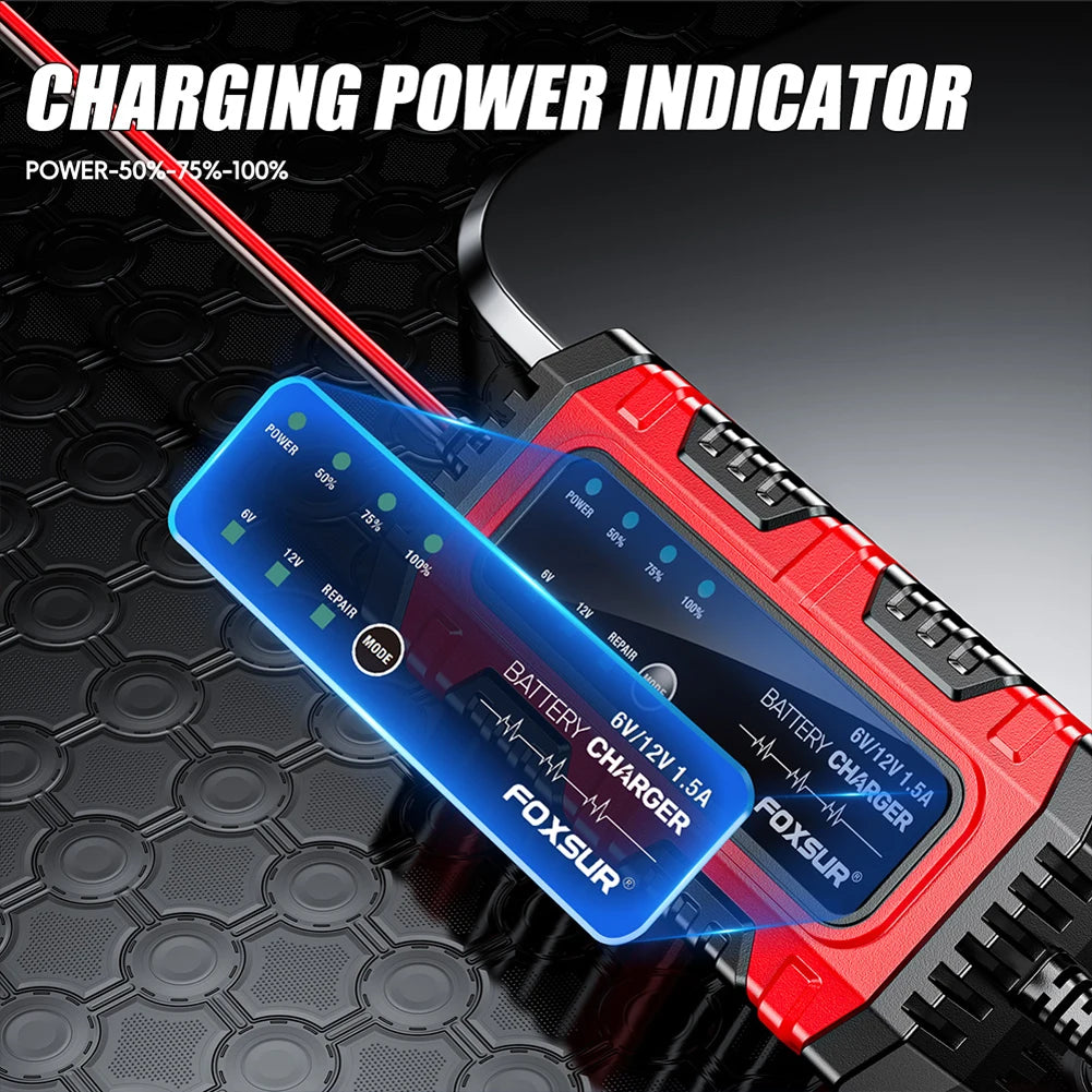 Chargeur de Batterie Intelligent 6V/12V 1.5A – Réparation par Impulsions, AGM GEL Plomb, Moto Bateau