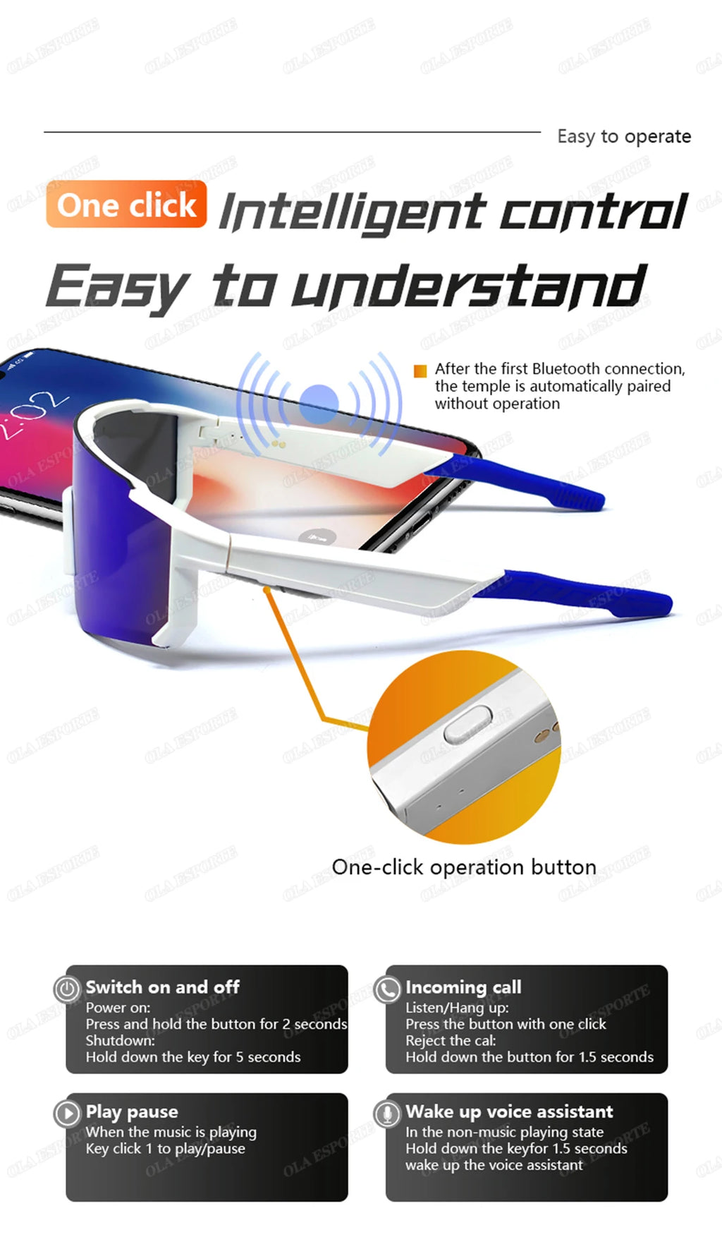 Lunettes Bluetooth audio sport – Appels, Musique, UV400 | Cyclisme & Outdoor