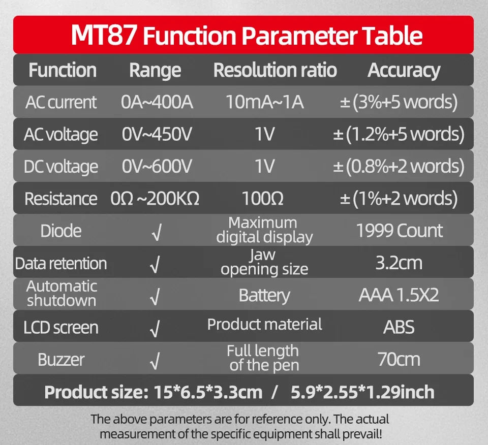 Digital Clamp Meter Multimeter High Precision