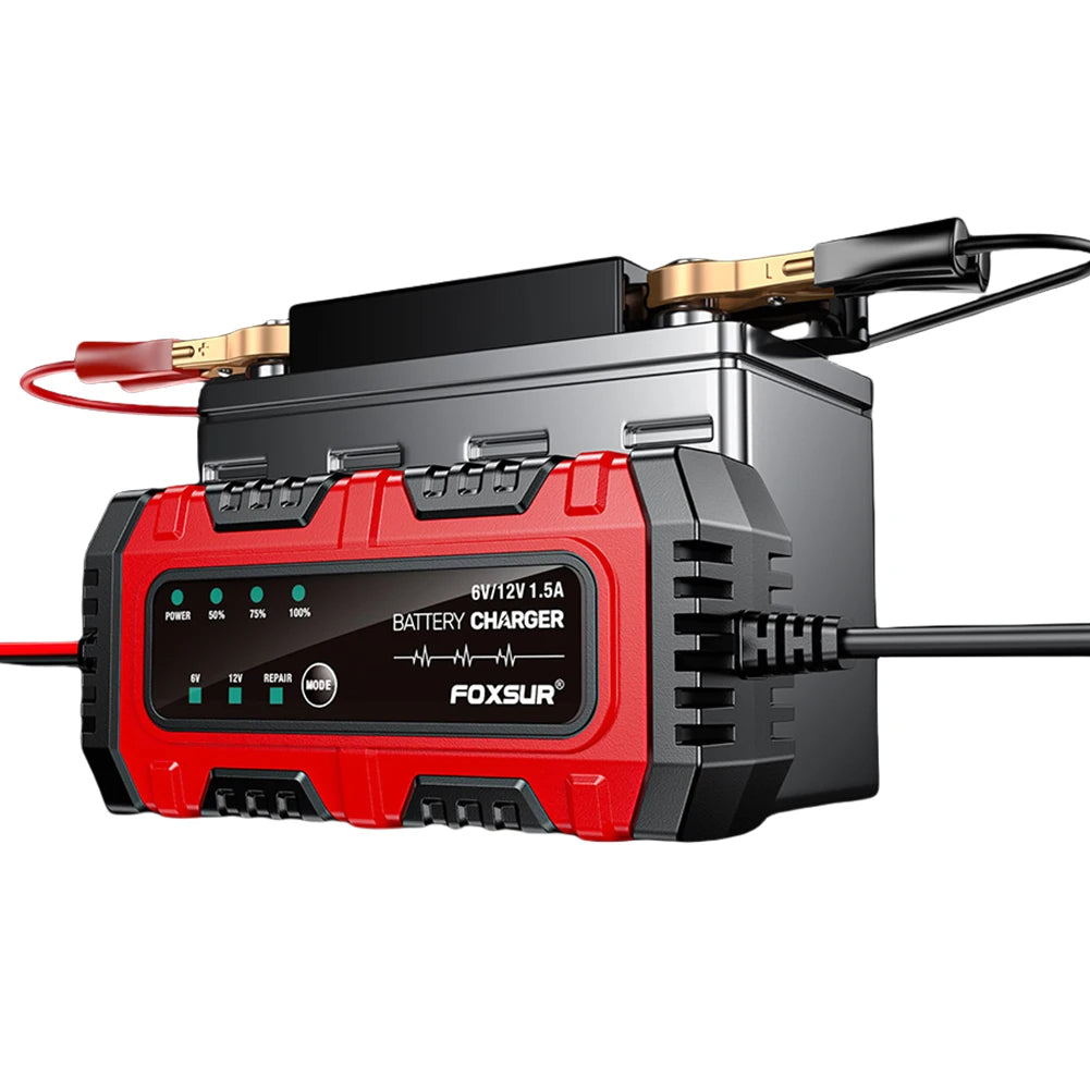 Chargeur de Batterie Intelligent 6V/12V 1.5A – Réparation par Impulsions, AGM GEL Plomb, Moto Bateau