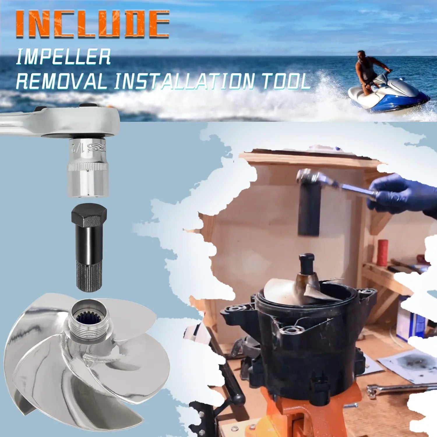 Complete Sea-Doo Jet Pump Rebuild Kit + Impeller Removal/Installation Tool – GTI GTX RX XP GSX GTS LRV (1998–2006)