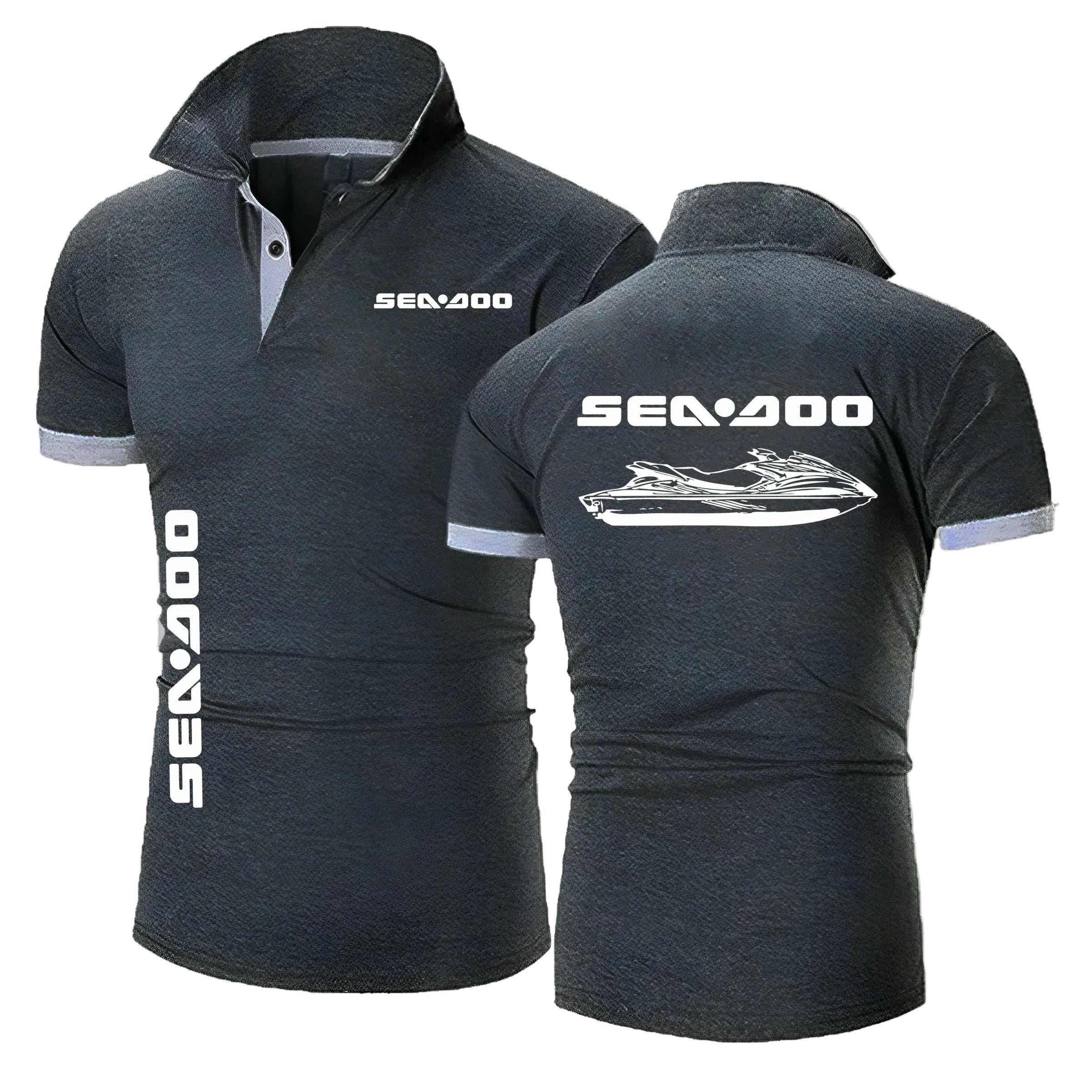 Polo de Moto Sea-Doo – Manga Corta, Cuello Abotonado, Corte Casual