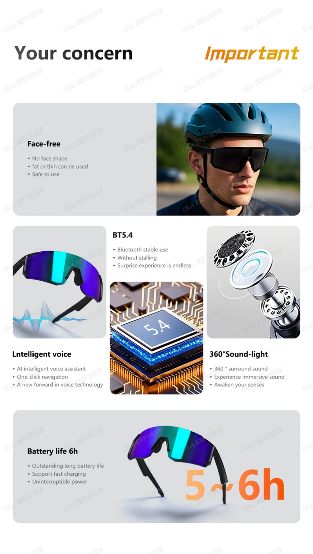 Lunettes Bluetooth audio sport – Appels, Musique, UV400 | Cyclisme & Outdoor