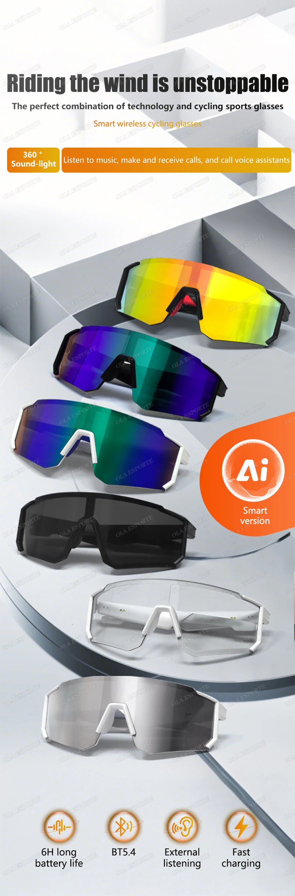 Lunettes Bluetooth audio sport – Appels, Musique, UV400 | Cyclisme & Outdoor