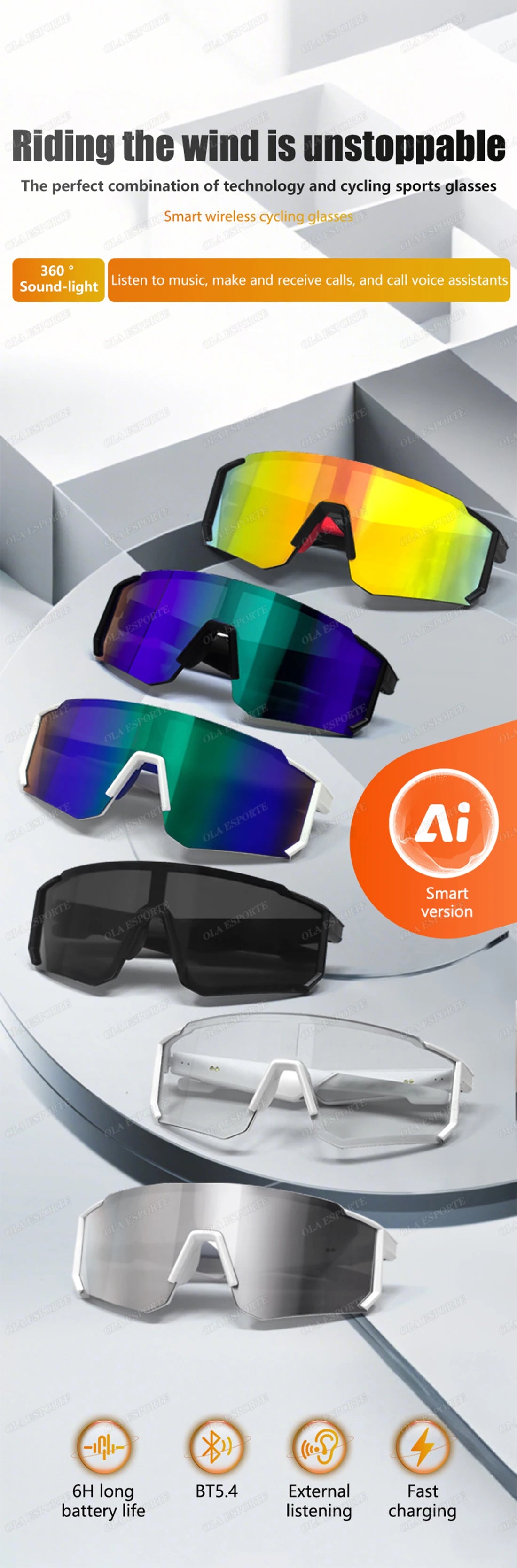 Lunettes Bluetooth audio sport – Appels, Musique, UV400 | Cyclisme & Outdoor
