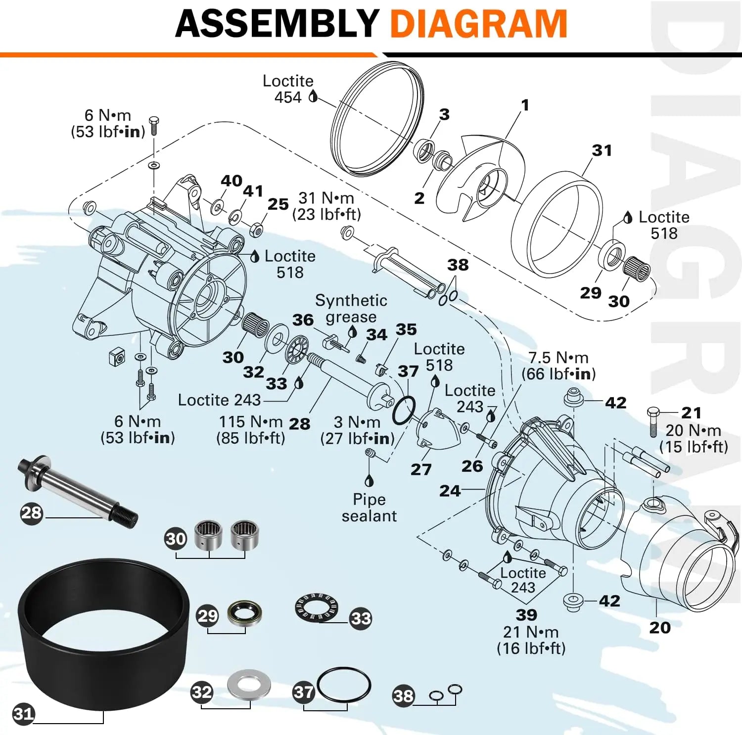 Kit Complet Reconstruction Pompe à Jet Sea-Doo + Outil Dépose/Pose Turbine – GTI GTX RX XP GSX GTS LRV (1998–2006)