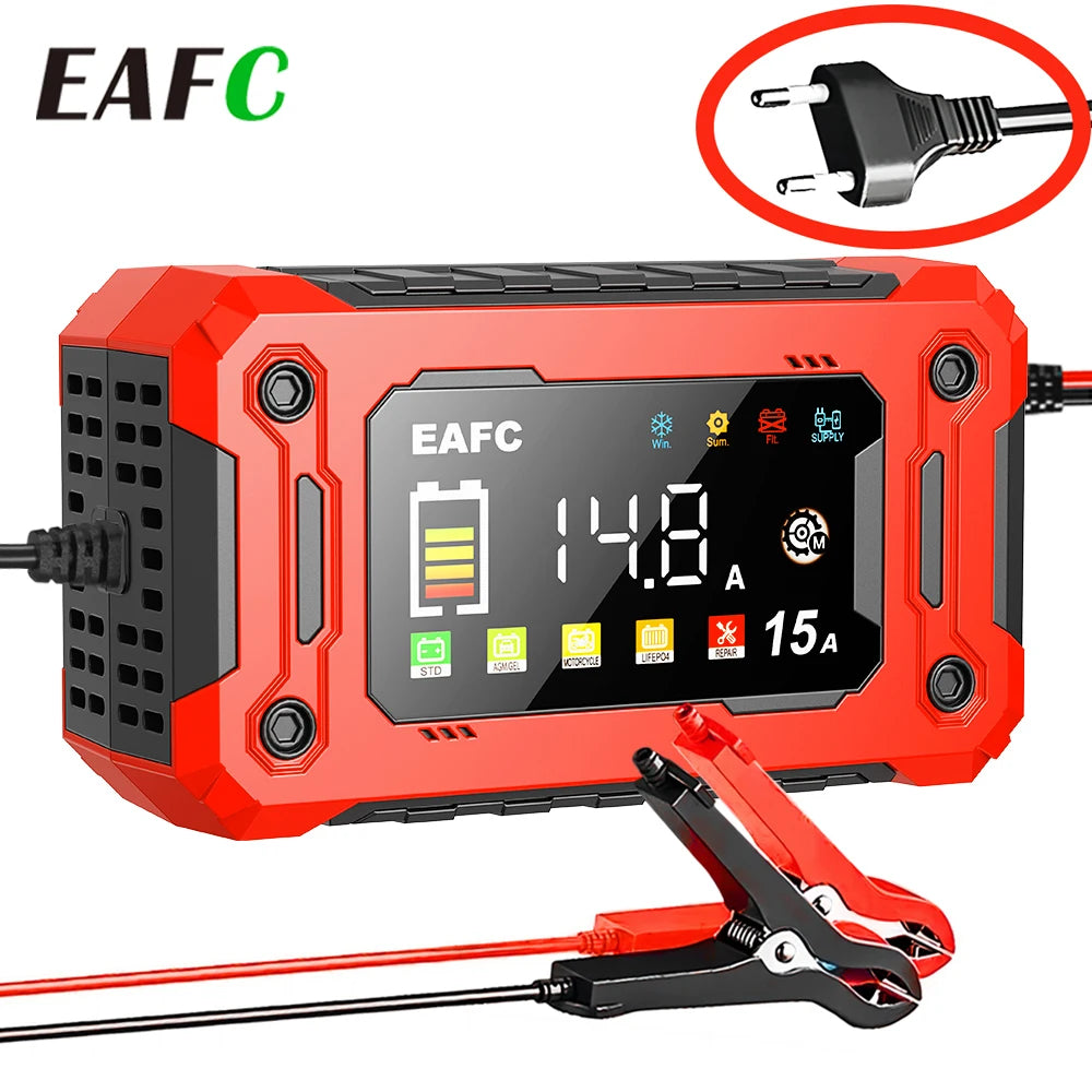 Chargeur de Batterie Intelligent EAFC 12V – Réparation par Impulsions, Écran LCD, AGM/GEL/Plomb