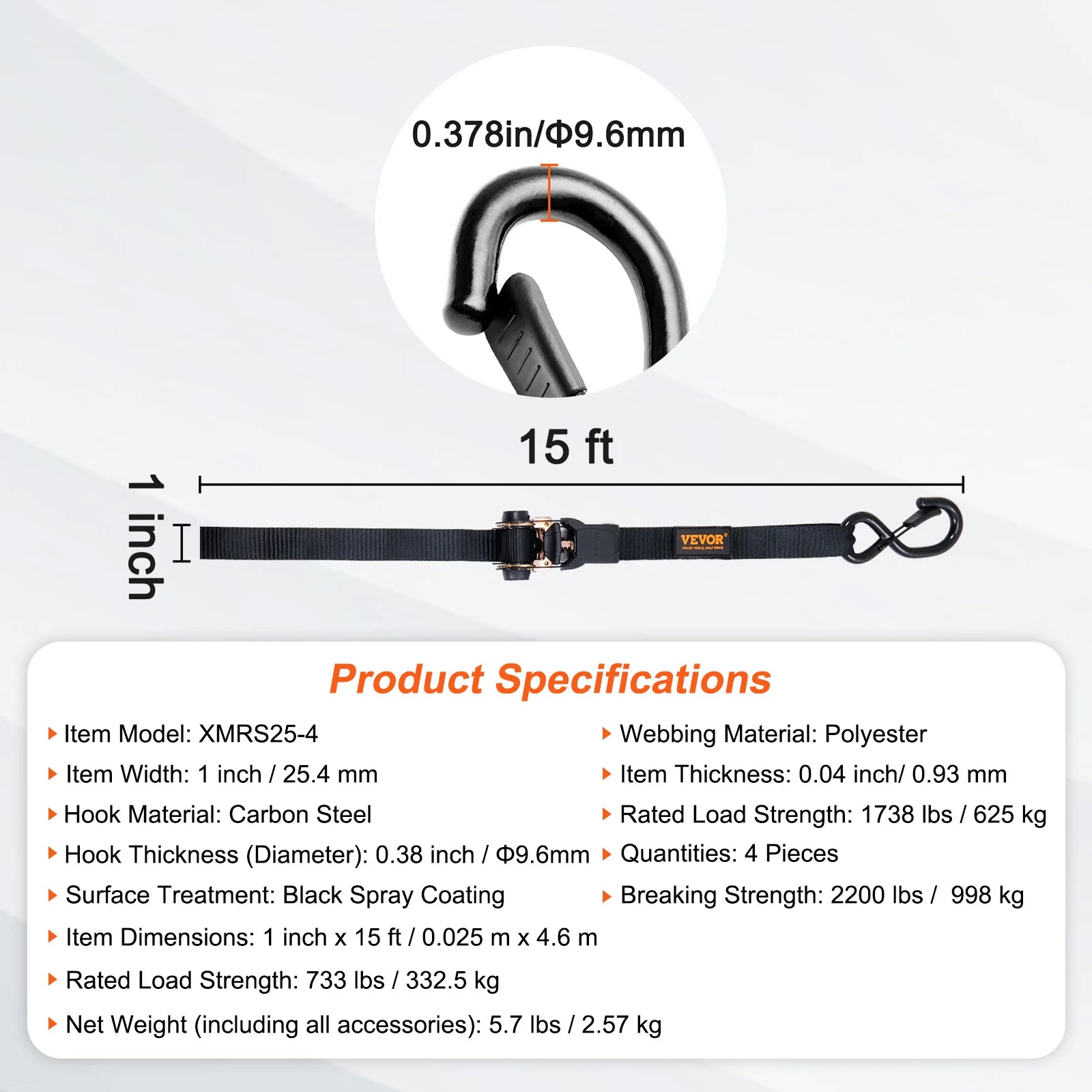 SucceBuy Ratchet Tie-Down Straps – 4-Pack with S-Hooks