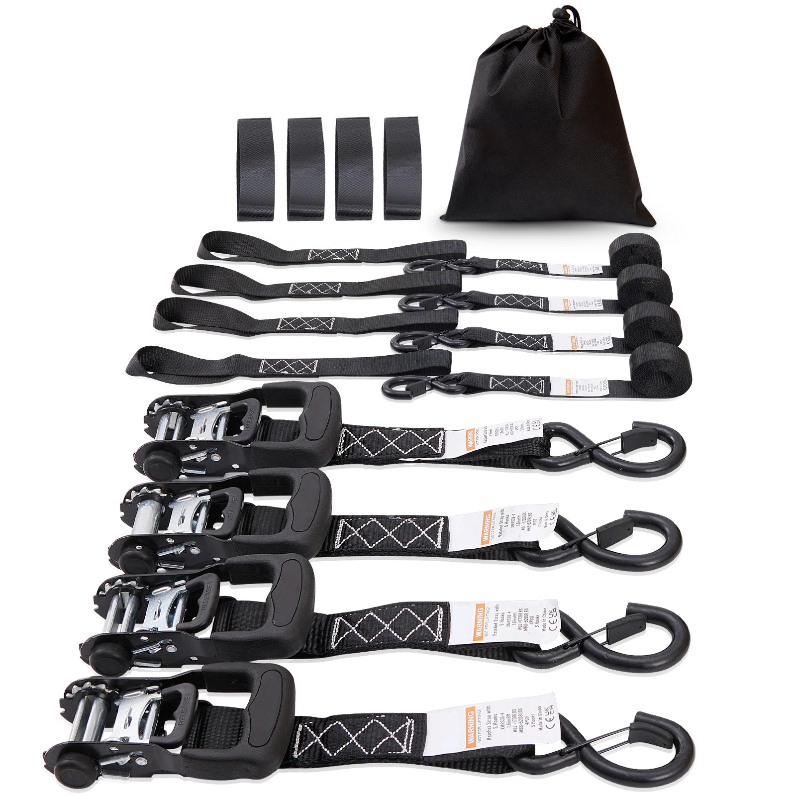 SucceBuy Ratchet Tie-Down Straps – 4-Pack with S-Hooks